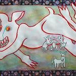Left Handed Series:
 Mambo Feeds Her Brood
 24 x 36
 Gouache on Paper 